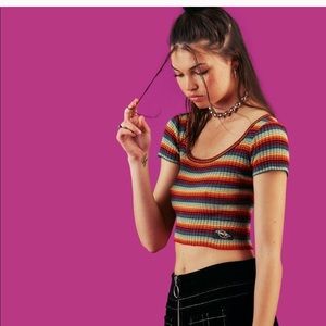 Unif striped crop top t shirt small rainbow